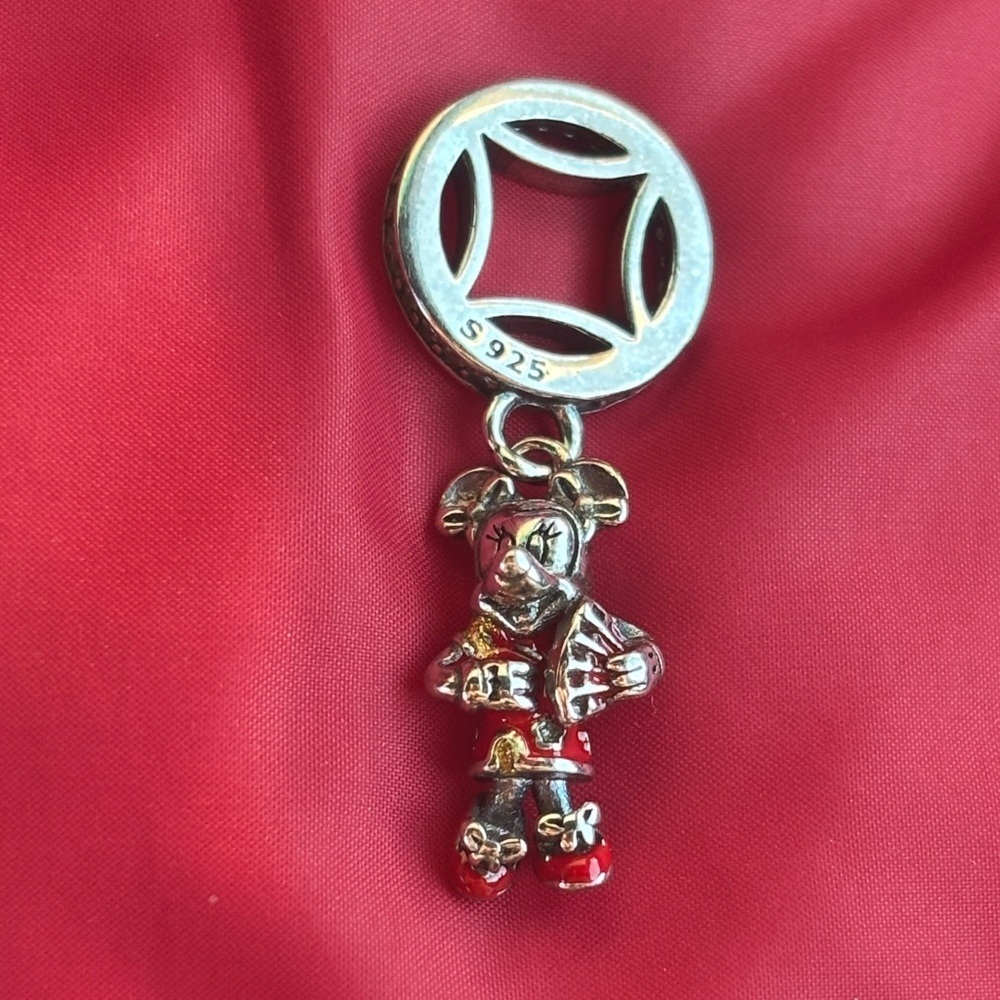 Sterling Silver 925 Disney Minnie Mouse Dangle Charm Chinese Lunar New Year Red